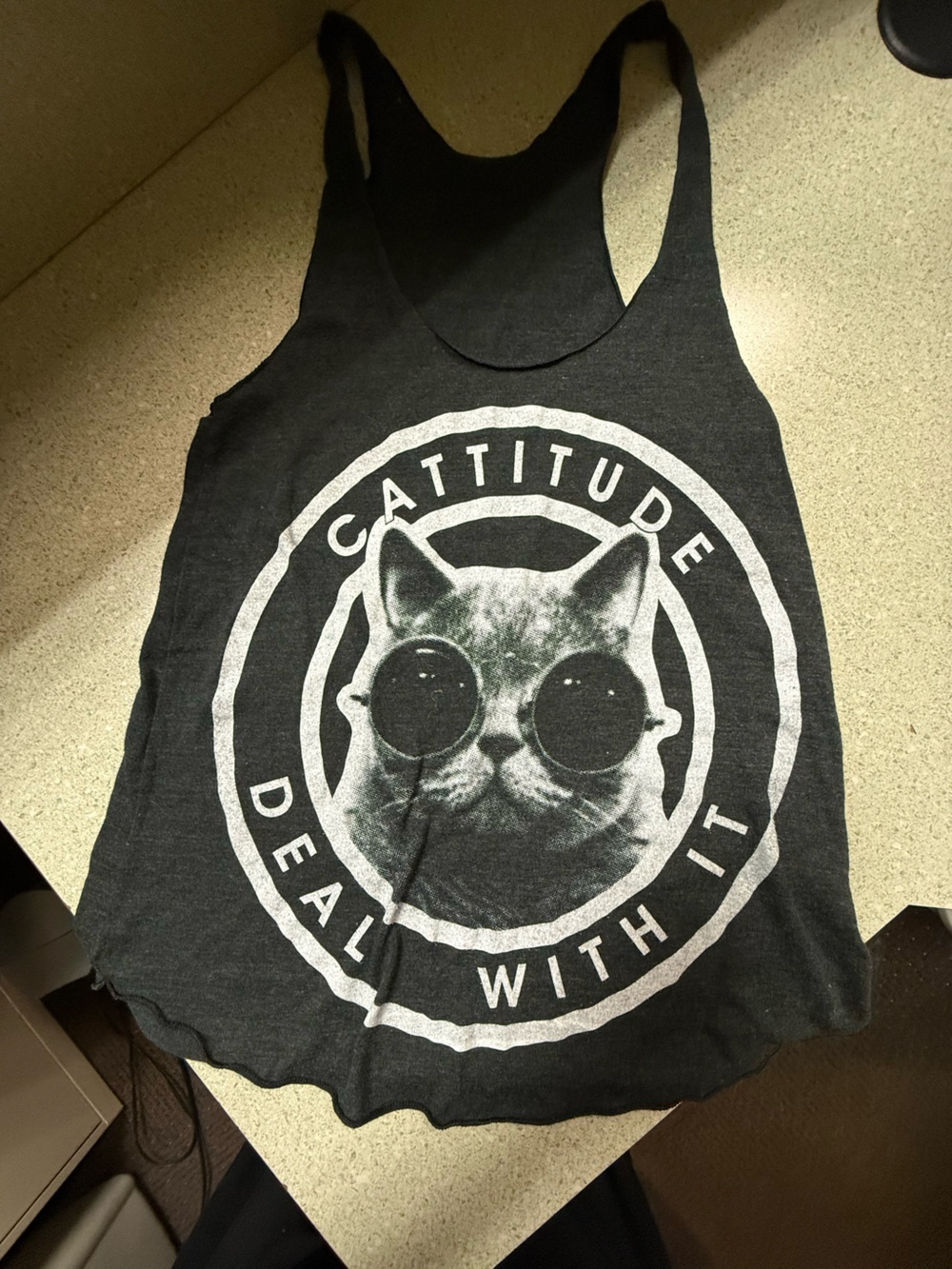 Vintage Black Graphic 'Cattitude' Tank Top- SZ Small